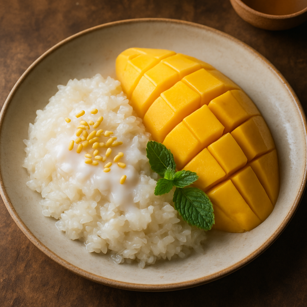Arroz Pegajoso com Manga (Khao Niao Mamuang)